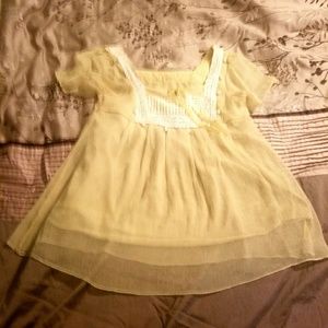 Yellow with white enbroidered lacy blouse
